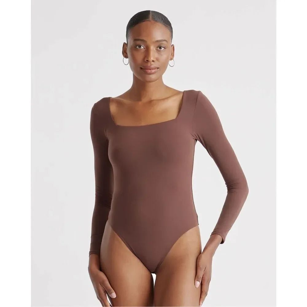 QUINCE Second Skin Square Neck Long Sleeve Bodysuit
